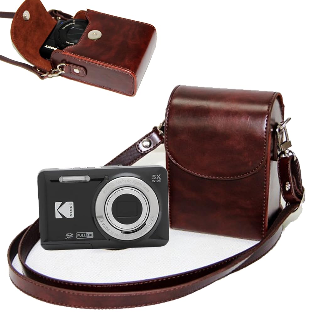 HNWEIWEI Large Capacity Shockproof Hard Carrying Case with Windproof Cover for Kodak PIXPRO FZ45/Kodak PIXPRO FZ55 (Dark Brown)
