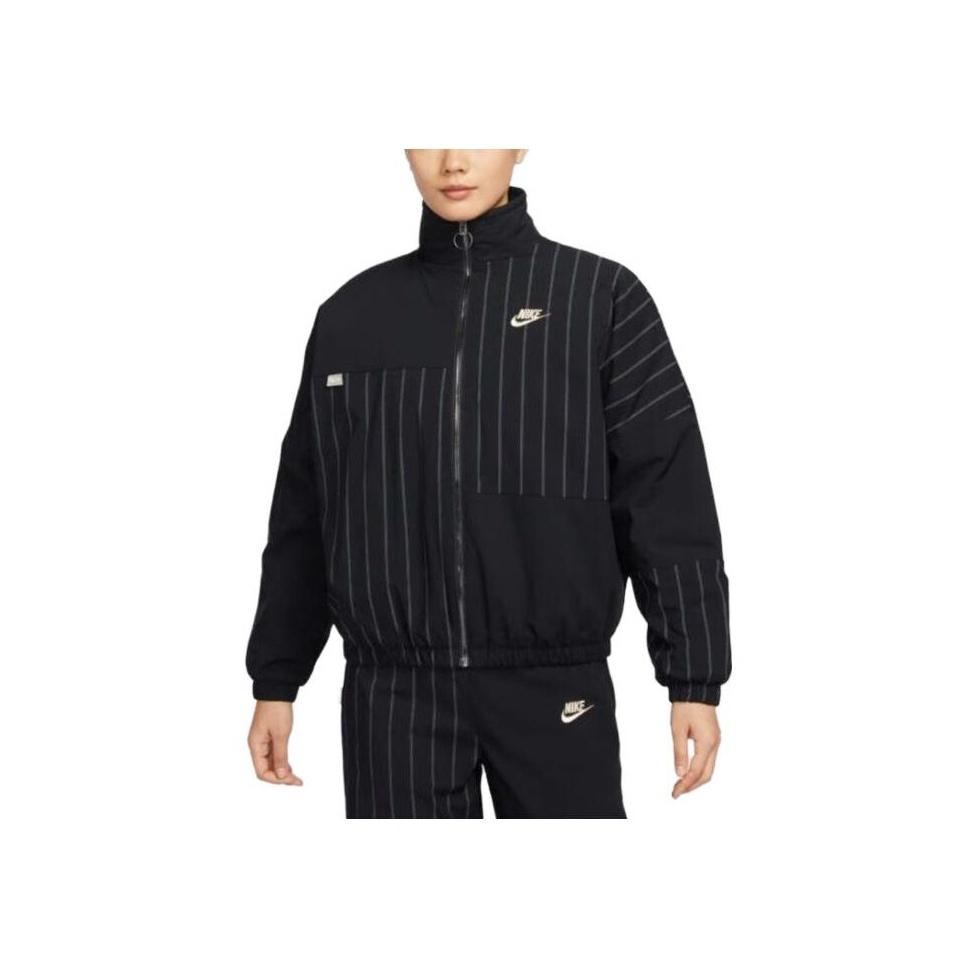 New Nike Women's Logo Stripe Stand Collar Casual Jacket Black FV6187-010
