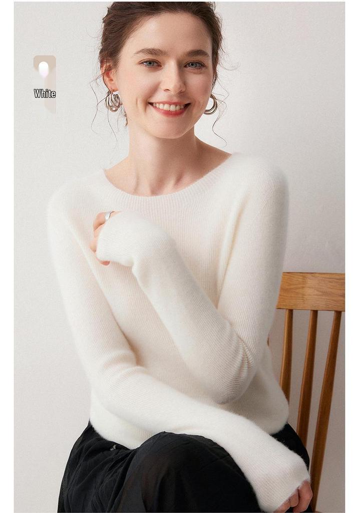 Women's Striped 100% Cashmere Round Neck Sweater - Autumn/Winter Collection