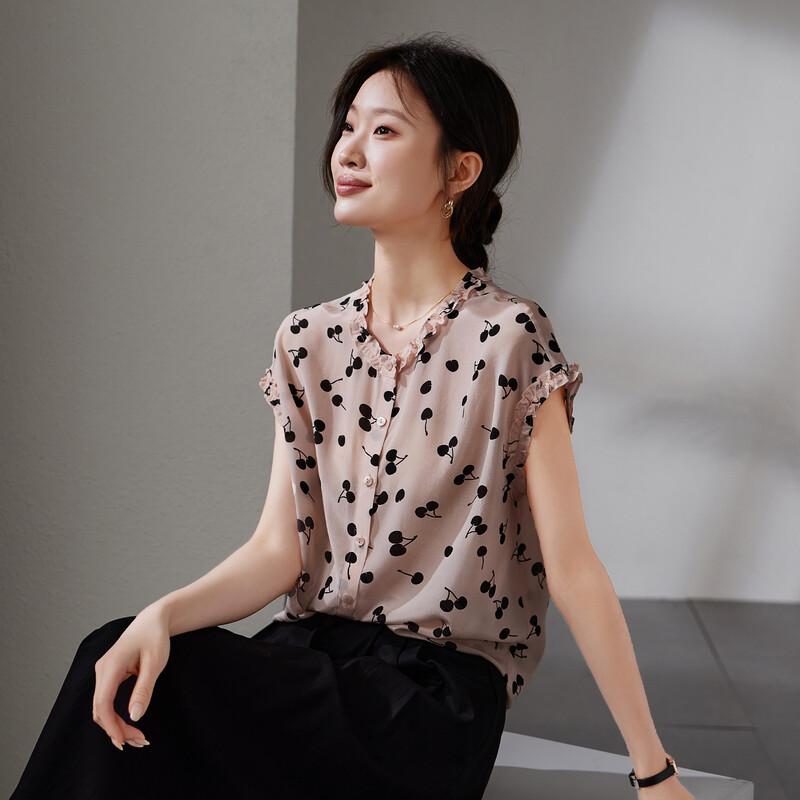 SOFSIL Mulberry Silk Ruffle Short Sleeve Top XL