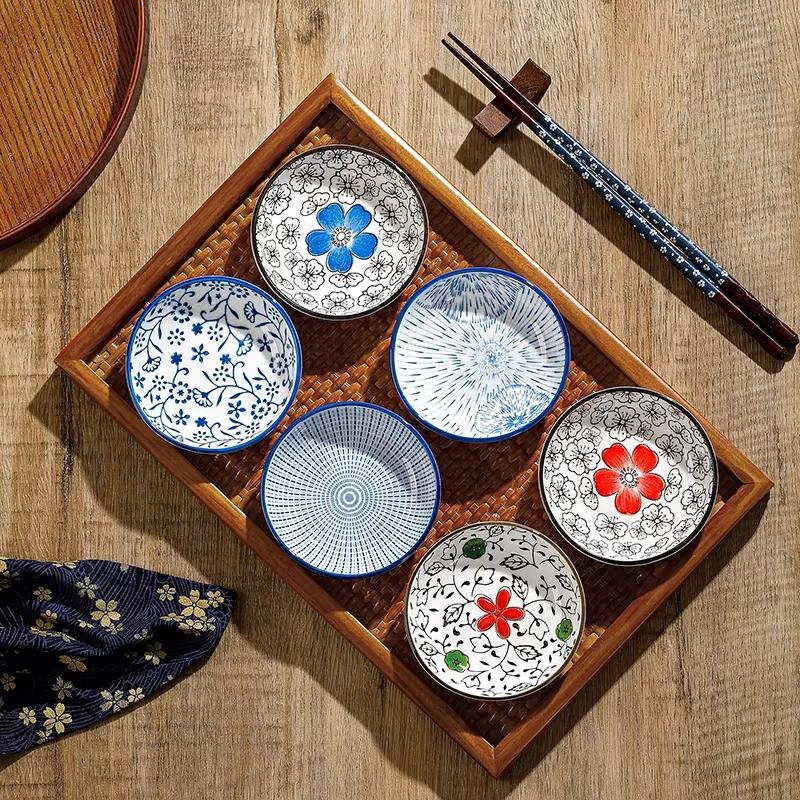 6pcs Japanese Style Mini Ceramic Plate Barbecue Dipping Sashimi Sushi Soy Sauce Dishes Home Desktop Snack Fruit Dessert Plates