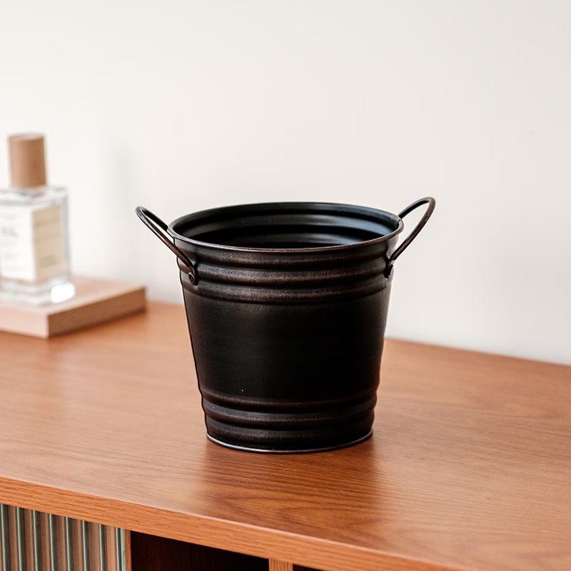MOJY Vintage Metal Desktop Planter and Storage Bucket Set