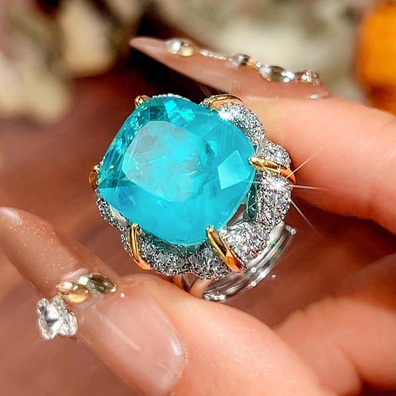 Set Jewelry Necklace Ring Stud Earrings Lotus Shape Para Blue Light Luxury Women