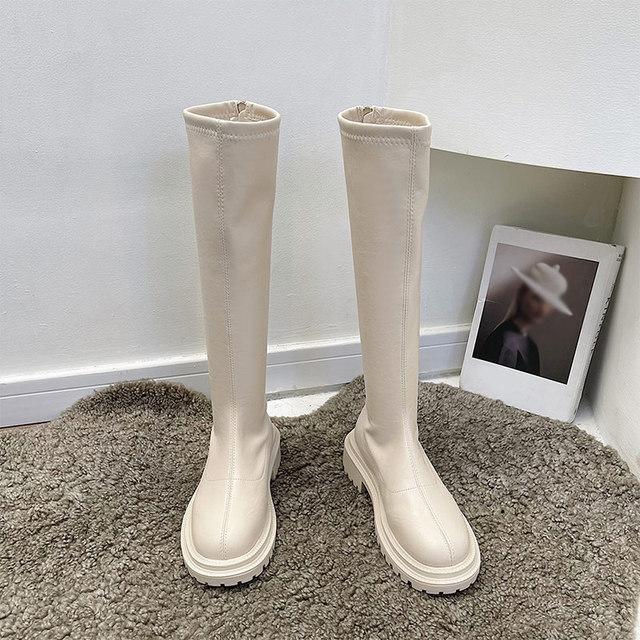 Botins de Inverno Sapatos Femininos Botas de Cano Médio Botas Baixas de Couro PU Macio Sapatos Moda Feminina Outono e Inverno Novo