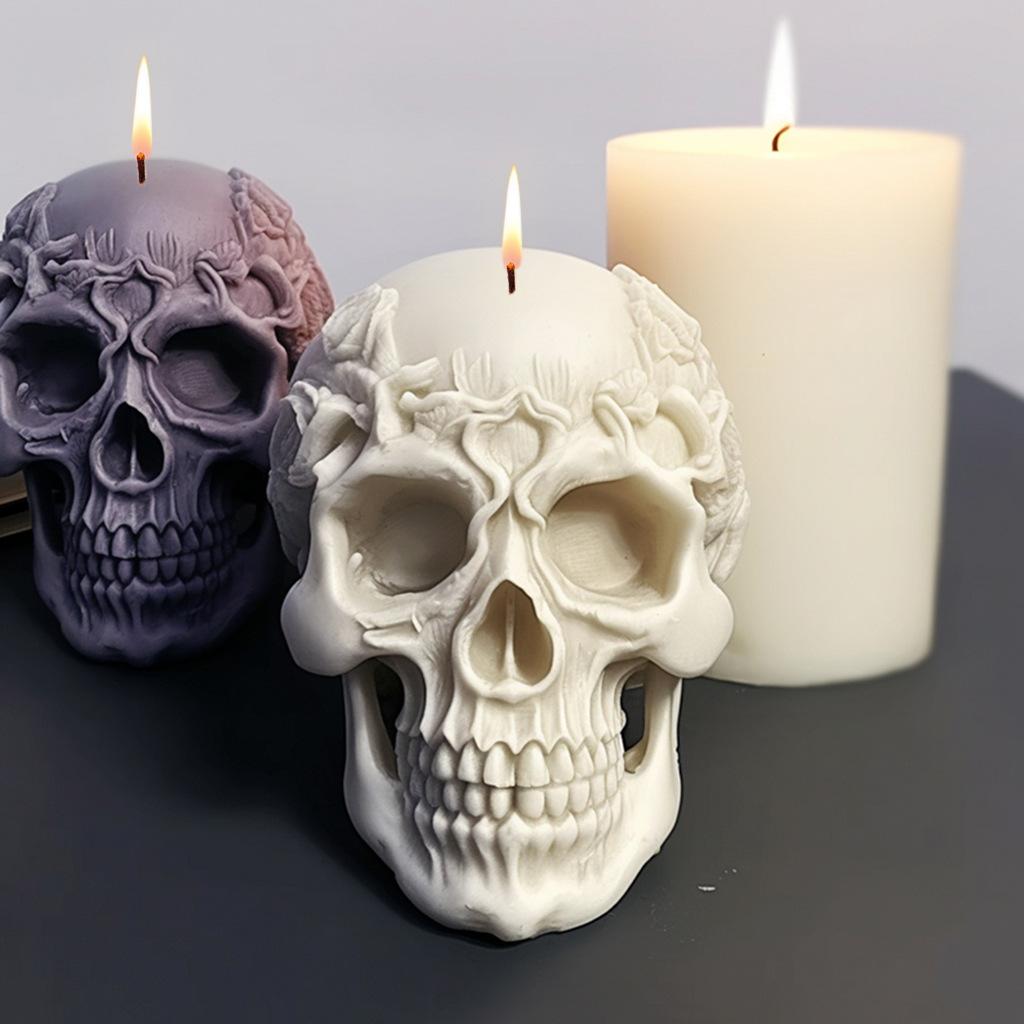 Nuova Stampo in Silicone a Forma di Teschio con Fiore 3D Stampo in Silicone a Forma di Teschio con Testa di Rosa in Resina Stampo in Silicone per Teschio in Calcestruzzo e Gesso