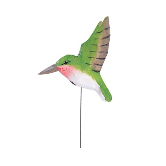 Wood Carving Hummingbird Ornament with Tree Stump/Bell Handcrafted Bird Figurine Statue Sculpture