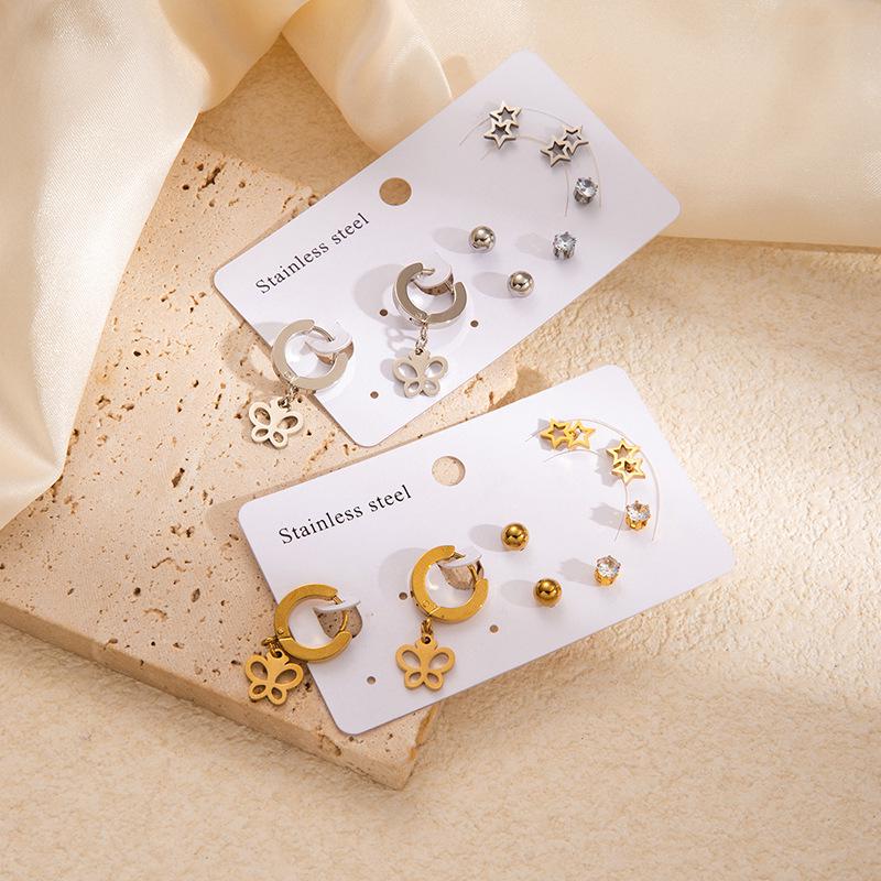 Versatile 18K Titanium Steel Earrings Set with Cross, Heart, and Butterfly Pendants