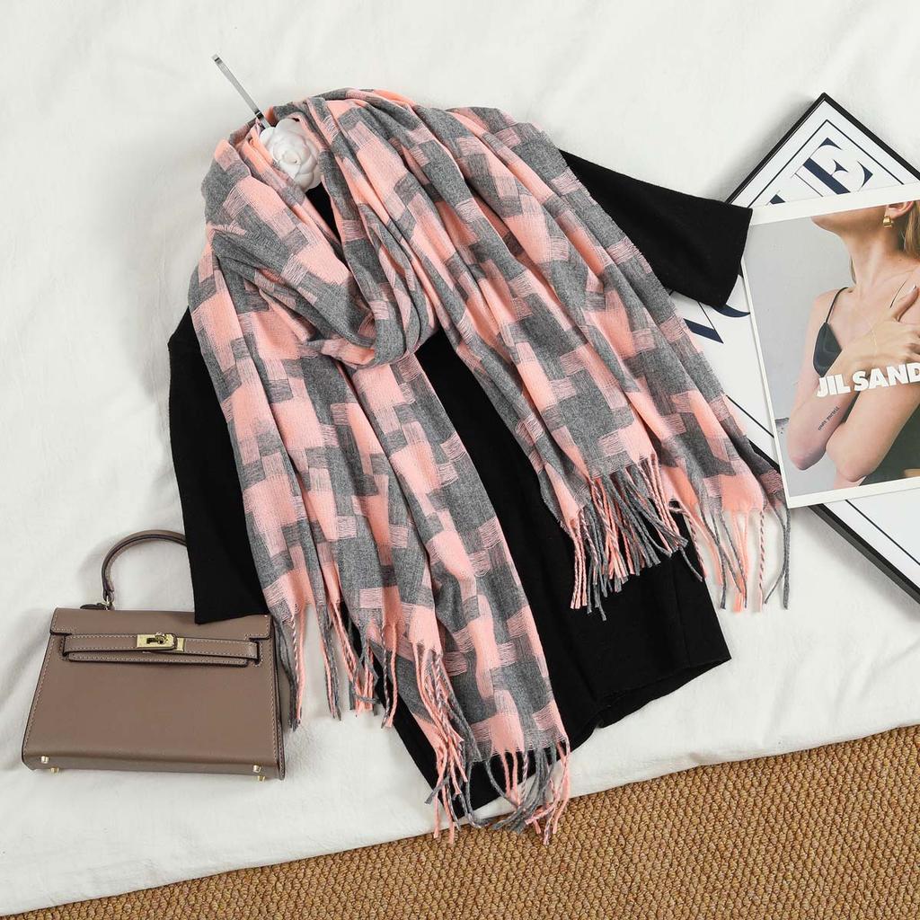 New Women's Retro Thousand Bird Grid Tassel Thickened Warm Scarf Japanese Korean Students Versatile Shawl