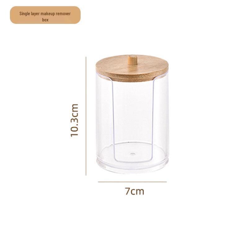 Dual-Layer Cotton Swab & Makeup Pad Storage Box - Clear, Round, Desktop Organizer