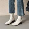 5.5cm Chunky Heel Ankle Boots Women Square Toe Back Zip Stretch Slim Fit Fall Winter
