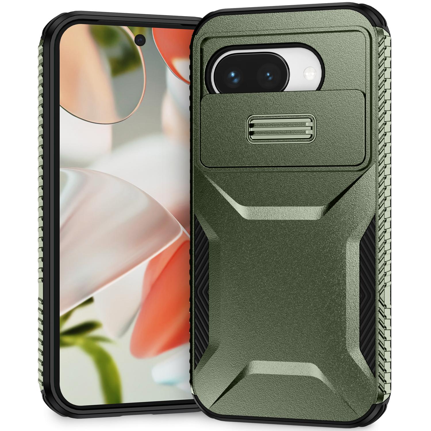 

For Google Pixel 9a Case Camshield TPU+PC Phone Cover Non-Slip Side Edge Green