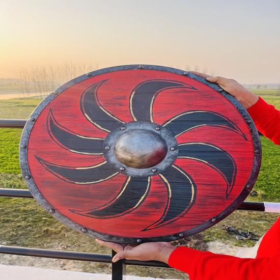 60.96 Cm Medieval Wooden Viking Shield Viking Wall Decor, Wood Wall Art, Handmade Home Decor, Fathers Day Gift For Him