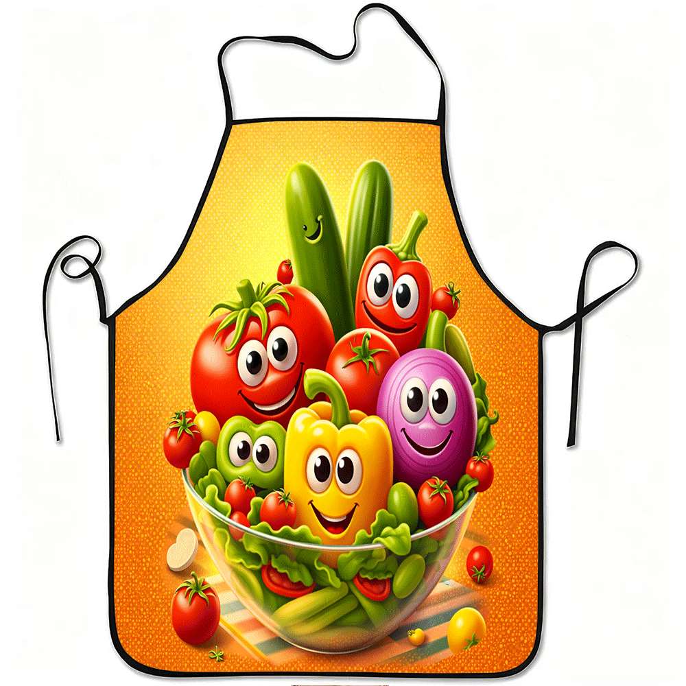 1pc & Vegetable Print Apron with Carrot, Broccoli, Tomato & - Durable Polyester Suitable for Cooking, Gardening, Picking, Christmas, Halloween - Easy-
