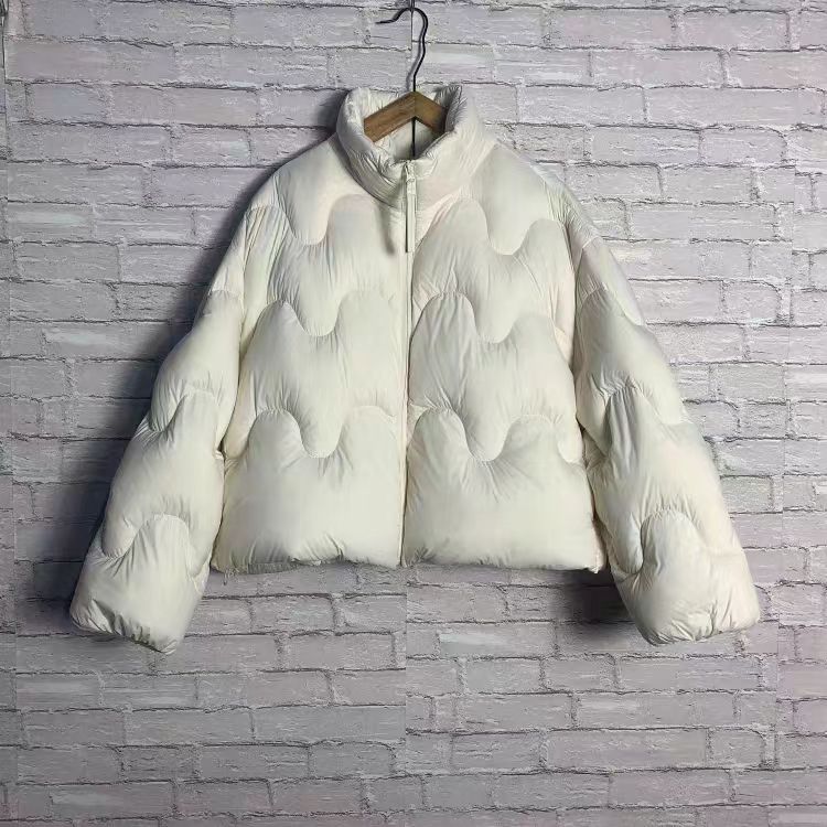 Jiangnan Home Wave Down Jacket Women's Short Stand-Up Collar Puff White Duck Down Thickened Winter Jacket Japan and Korea Casual Cold Protection