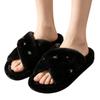 Women's Plush Slippers with Cross Flowers and Embroidery for Indoor Use