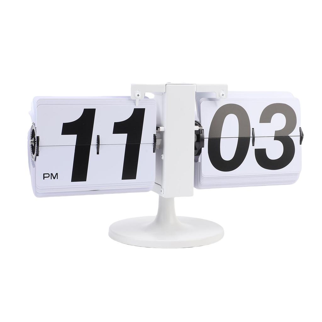 Flip Desk Clock Mechanical Battery Powered 12 Hours Quiet Automatic Page Turning Clock with Extended Rod for Living