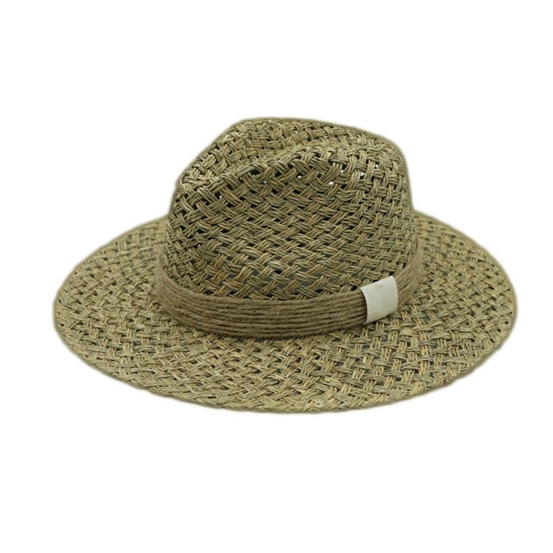 French Retro Seaweed Woven Panama Jazz Top Hat Men And Women Summer Sunshade Sun Protection Beach Straw Hat Japanese