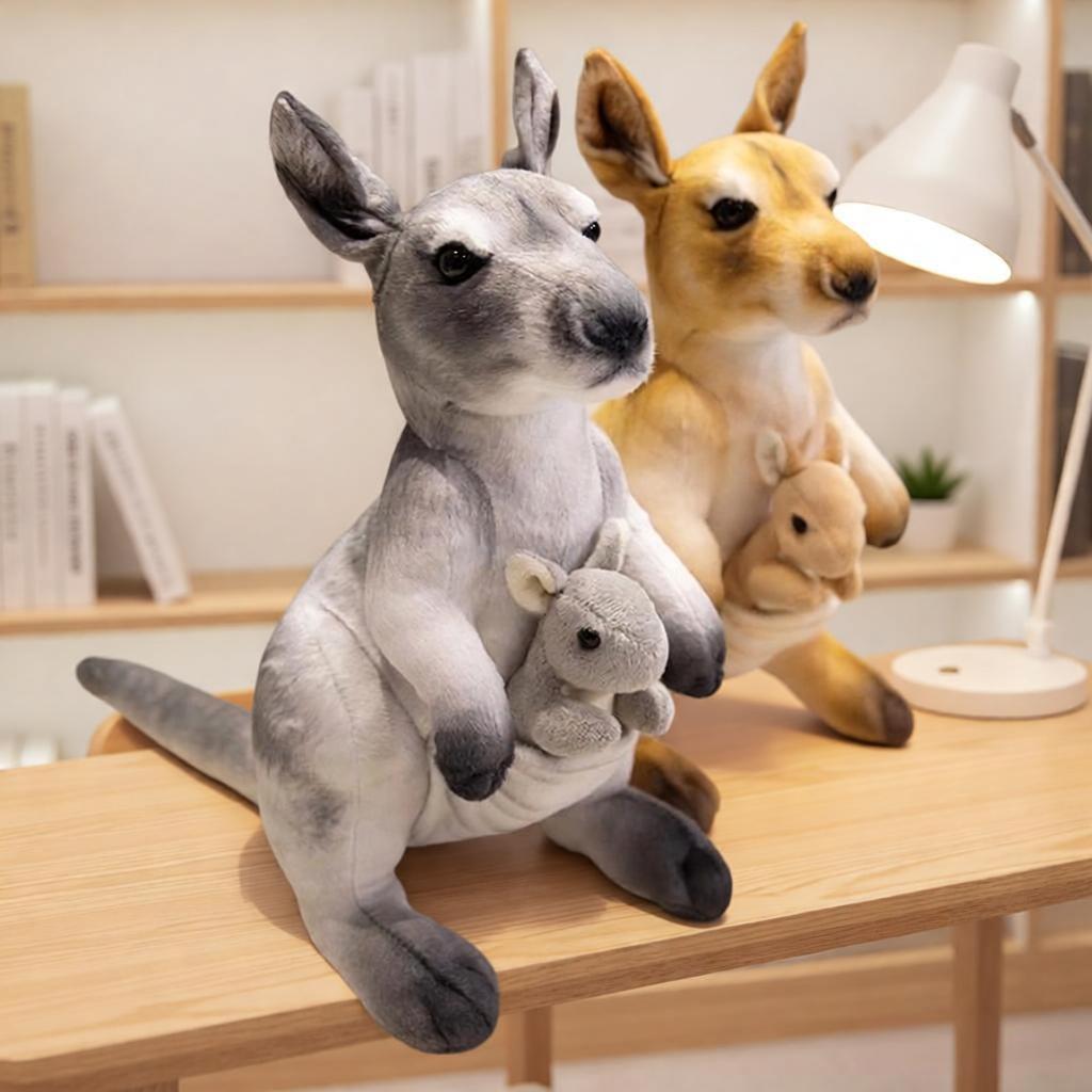 35Cm Simulation Yellowgrey Kangaroos Momkid Plush Dolls Stuffed Animals Soft Toys Accompany Sleeping Gifts For Kids Room Decor