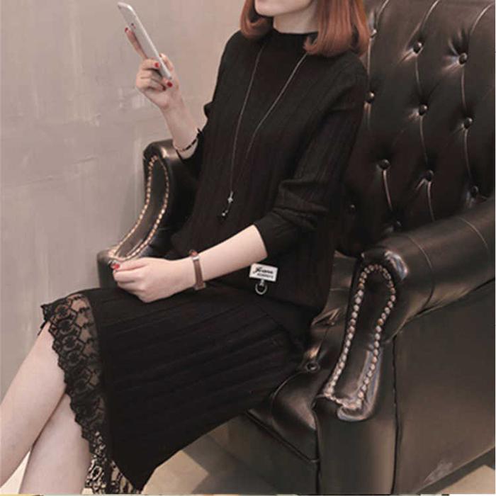 

Женский пуловер с круглым вырезом, платье-свитер, тонкая кружевная трикотажная рубашка, трикотажное платье, комплект XXXL