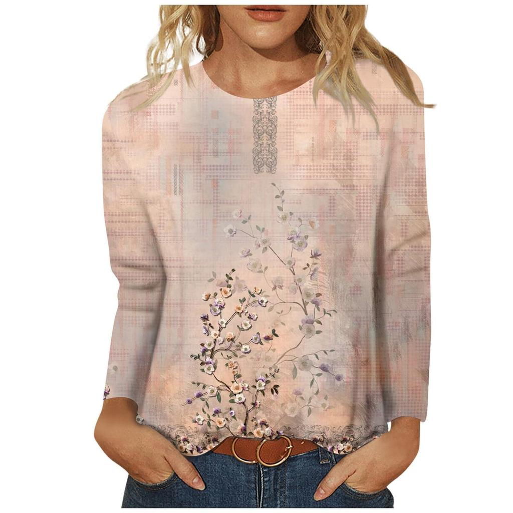 Women's 3D Printed Retro Floral Print T-shirt Fashion Long Sleeve Round Neck Regular Tops Holiday Weekend Spring Autumn