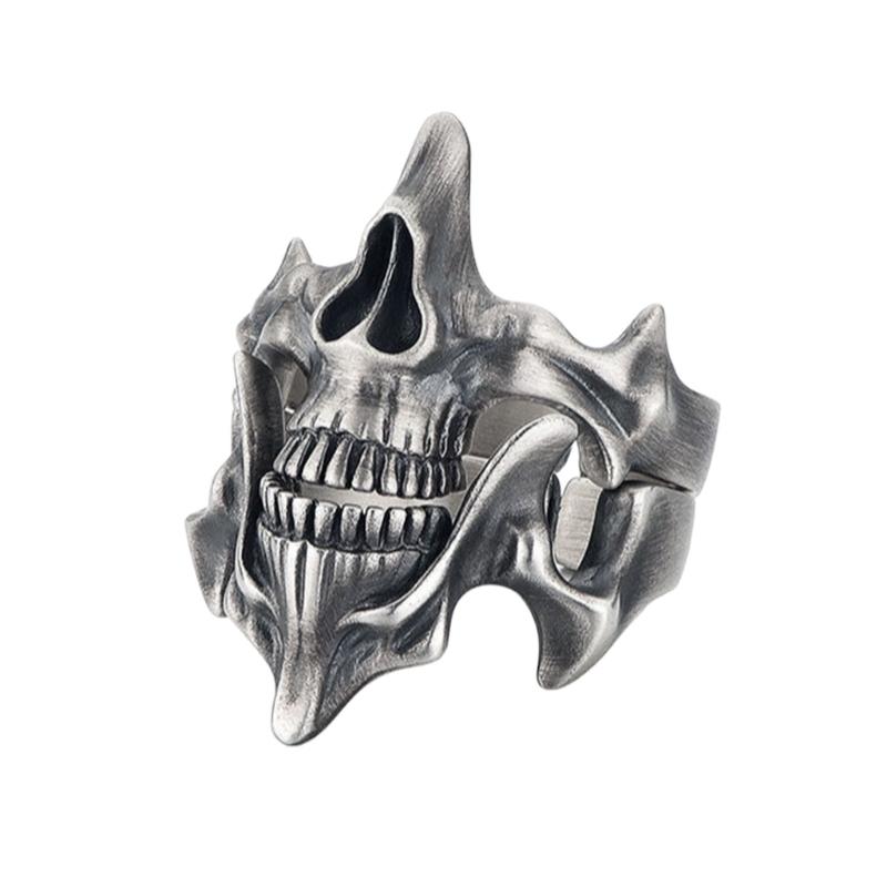 Retro Silver Black Skull Rings Sophisticated Silver Black Skull Rings Vintage Cool Punk Gothic Rings Jewelry