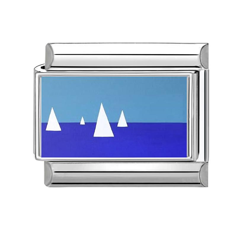Fashion Blue Series Seaside Scenery Seawave Sailing Italian Charm Links Fit 9mm Stainless Steel Bracelet Jewelry DIY Making