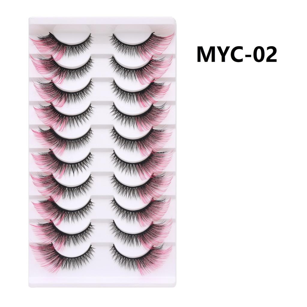 10 Pairs False Eyelashes, Colored Cat Eye Lashes with Black Band, Dramatic Volume Lashes for Party