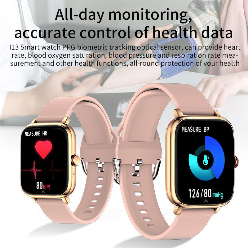 I13 Square Smart Watch with Heart Rate Sleep Monitor Bluetooth Call Message Reminder Fitness Health Tracker