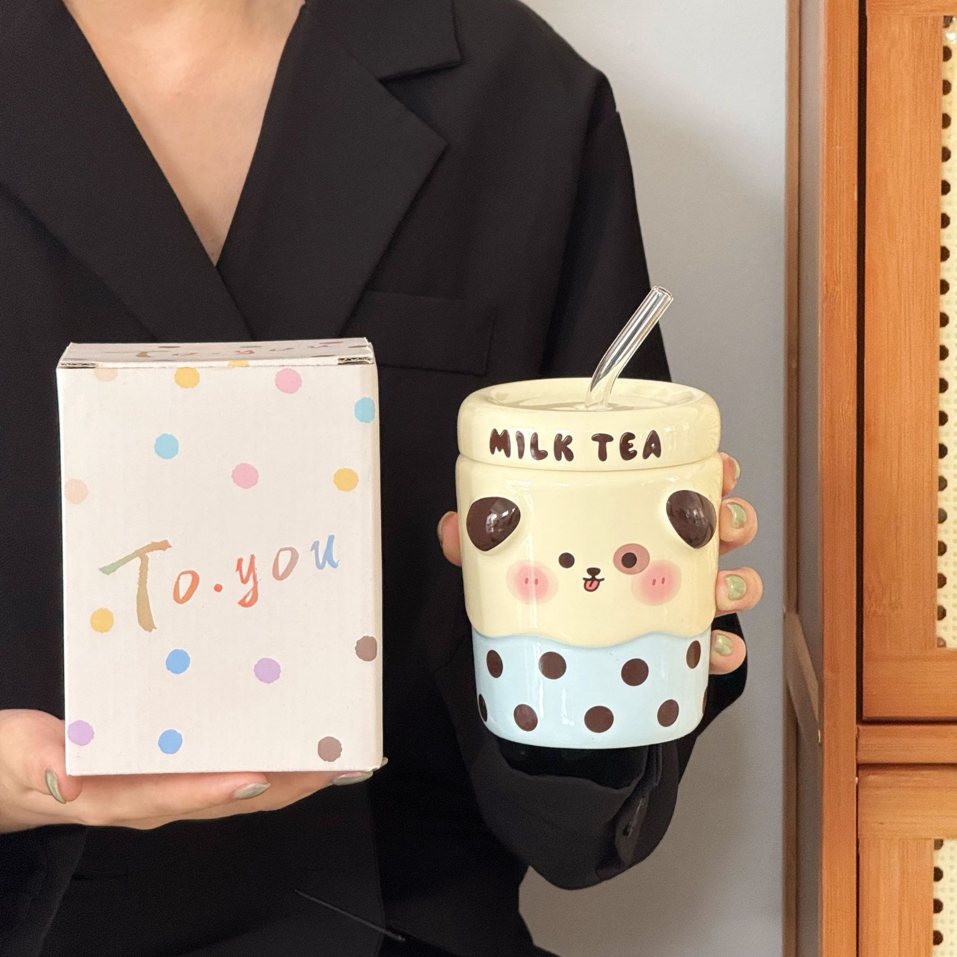 Un beau cadeau d'anniversaire pour une fille Tasse à thé au lait de dessin animé pour petit ami et petite amie couple Cadeau pour enfants Souvenir 401-500ml