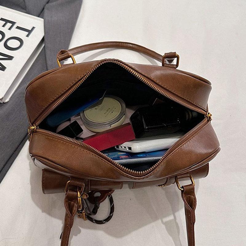 1Pcs Women's Shoulder Bag Retro Solid Color Leather Handbag With Multiple Pockets Large Capacity Comes With Detachable Accessory