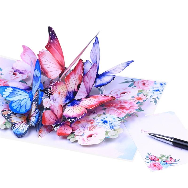 3D Geburtstagskarten Grußkarten Umschläge mit buntem Schmetterling und Blume Grußkarten für Geburtstag, Feiertag