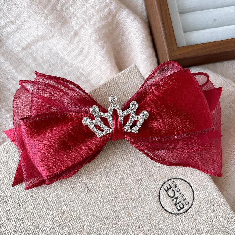 Lace Bowknot Hair Clips For Girls Sweet Versatile Stylish Year Ponytail Hairpin Red Velvet Korean Kids Princess Headwear