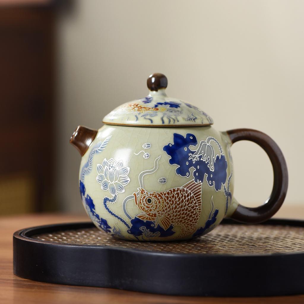 Ru kiln yellow exquisite teapot cover bowl single pot high-end tea brewer household ceramic teapot tea set Xishi pot series