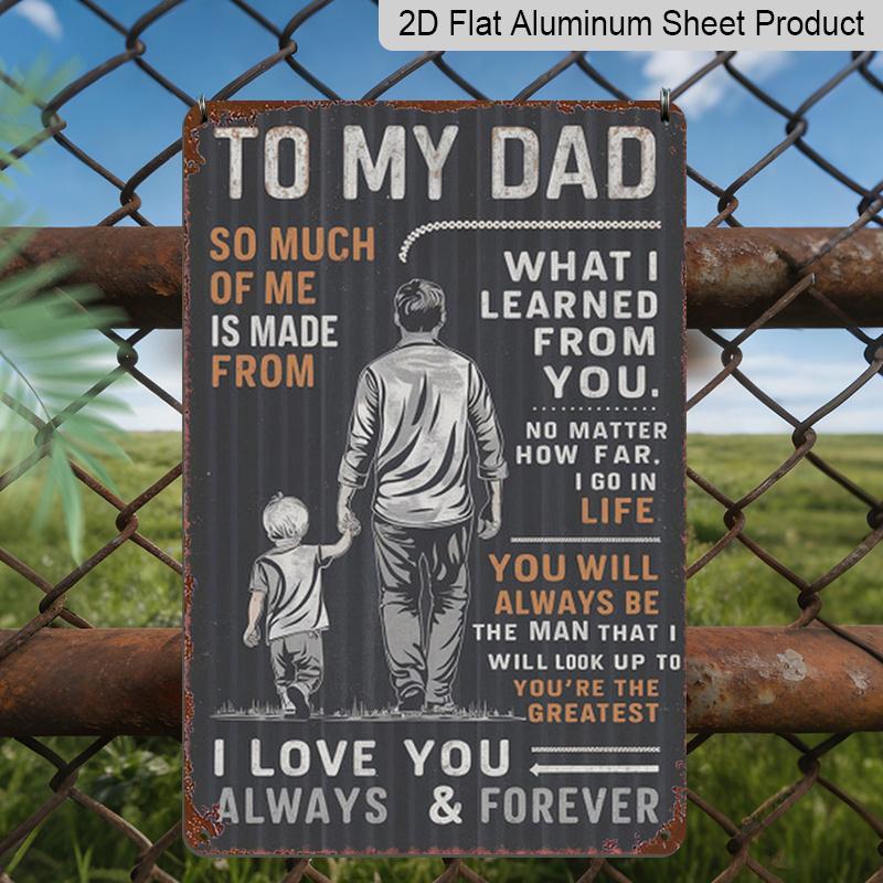 2D Flat 1pc Dad Metal Sign - Father's Day Gift From Son/, Dad Quote Wall Art with & Father Silhouette, Rustic Vintage Aluminium Plaque for Home