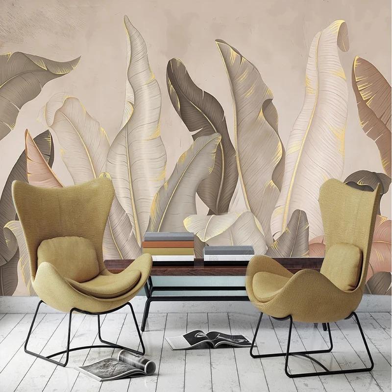 Modern Simple Wallpaper Elegant Banana Leaf Wall Mural Living Room Bedroom 3d Mural Home Decor