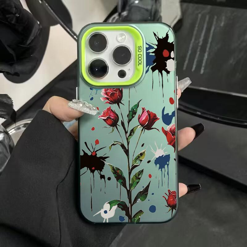 Flowers And Plants Electroplate Silver IMD Case For iPhone 16 15 14 Pro Max 11 12 13 Pro 7 8 Plus X XS XR Shockproof Hard Cover