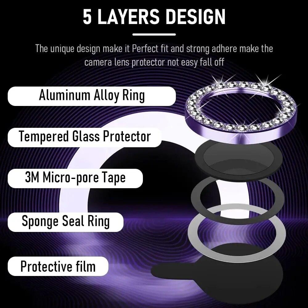 Linse Metal Ring Protector Glass For iPhone 11 12 13 14 15 Pro Max Mini Kamera Linsebeskyttelse For iPhone 14/15 Plus Kamera Film