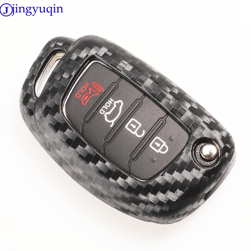 Jingyuqin Carbon Silicone Key Fob Shell Cover Case For Hyundai Creta I10 I20 Tucson Elantra Santa Fe 2016 2017 2018