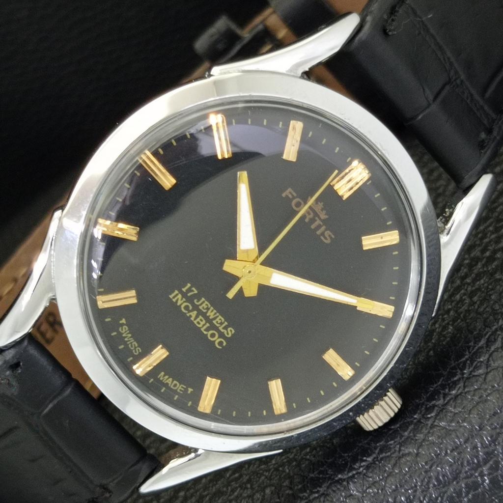 SWISS VINTAGE HAND-WINDING MENS REFURBISHED BLACK COLOR DIAL WATCH a701049-5 R205a-a701049