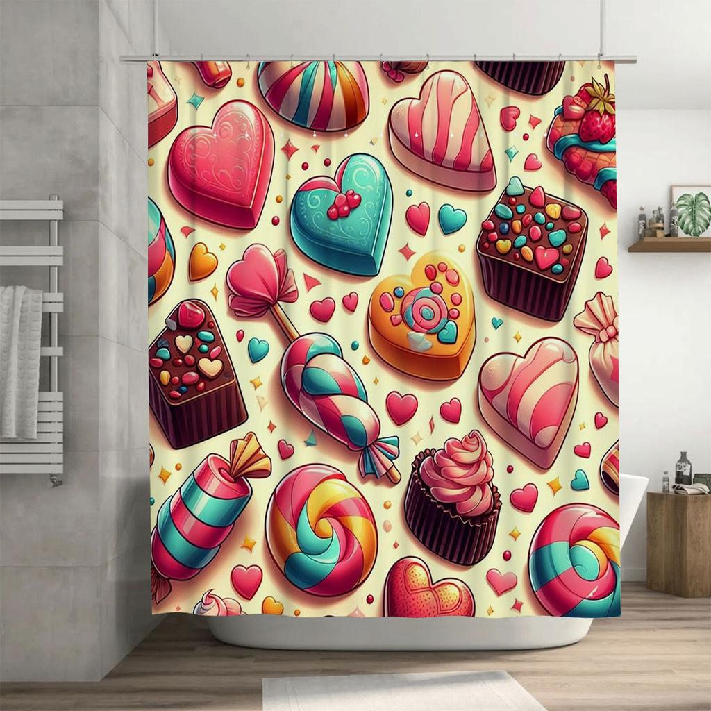 Cute Candy and Chocolate Design Waterproof Shower Curtain for Modern Bathroom Decor, Stylish and Durable, Perfect for Home