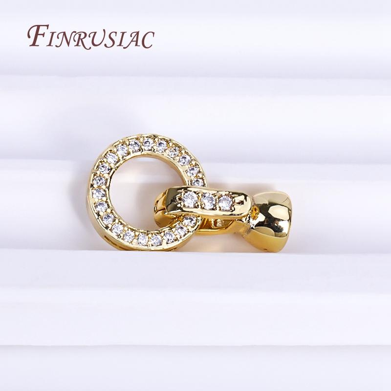 18K Gold Plated Inlaid Zircon Round Fastener Connector Clasps For Necklace Supplies,Beads End Clasps Fastener DIY Jewelry Making
