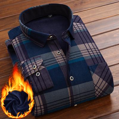 Winter Herrenhemd Kariert Flanell Dick Warm Langarm Fleece Herbst Kleid Flanell Formelles Hemd Mode Lässig Slim Fit Tasche