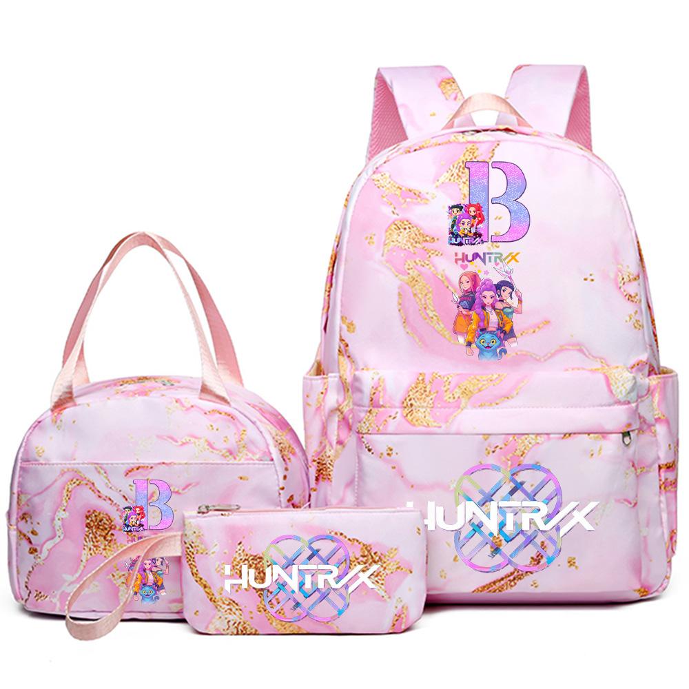 3 Stück/Set Anime Englischer Buchstabe A-Z Aufgedruckter Rucksack mit Handtasche Federmäppchen für Teenager Schüler Mädchen Jungen Schultasche Reisetasche