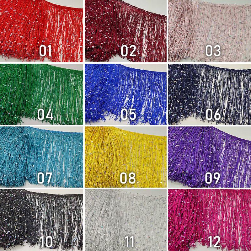 5 Meter Polyester Sequins Tassel Fringe 20cm Lace Trim Ribbon Sew Latin Dress Stage Garment Curtain Diy Accessorie