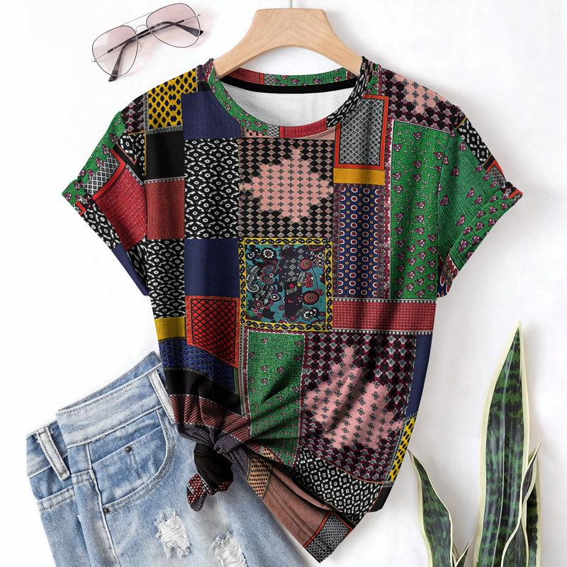 

Ретро Повседневная Спортивная Женская Футболка Летняя Футболка с Круглым Вырезом Свободного Кроя Дышащая Легкая 6XL