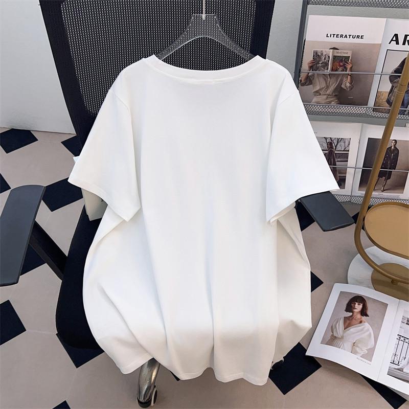 Women's Plus Size Slimming Loose Short-Sleeve Mid-Length T-Shirt (Round Neck)