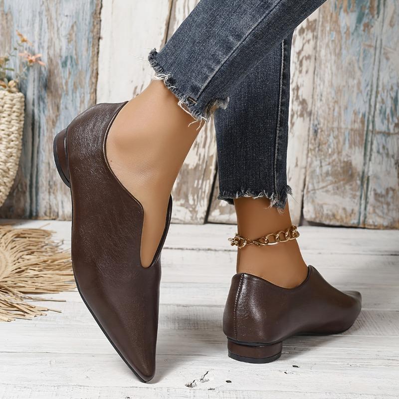 Western Style Elastic Single Shoes, British Style Pointed Toe, Thick Heel, Large Size Chelsea Small Leather Shoes for Women, 2025