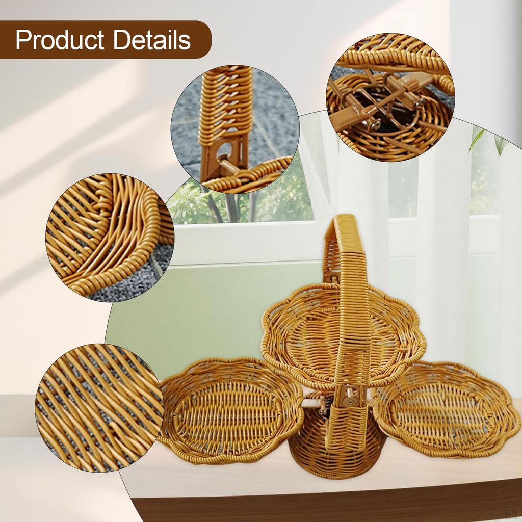 Woven Fruit Basket Display Stand Handwoven Kitchen Counter Foldable Serving Tray Food Storage