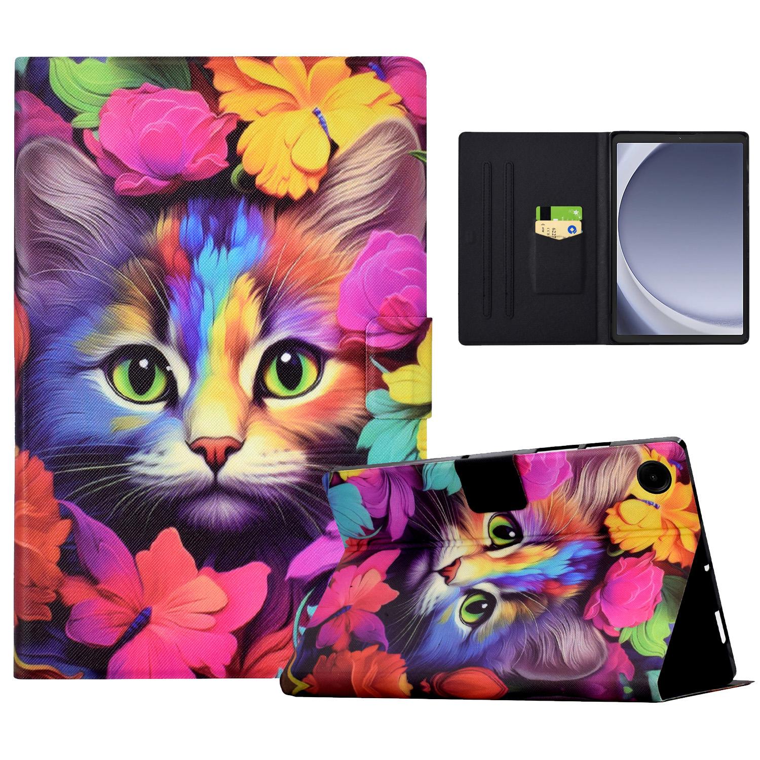 

Для Samsung Galaxy Tab A9 Чехол PU Кожаный Узор Складная Подставка Защитная Обложка для Планшета Rose Cat