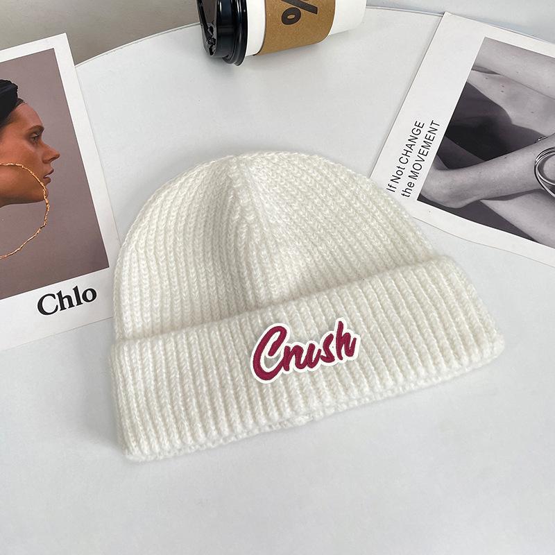 Letter knitted hat women's winter thickened warm ear protection cold hat couple versatile big head circumference wool hat men